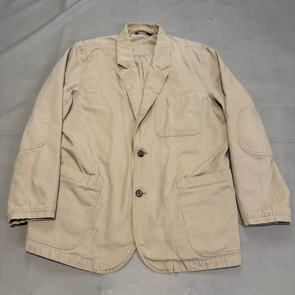 Duluth Men Tan Canvas Chore Field Coat Blazer Sport Jacket Elbow Overcoat-L-6951
